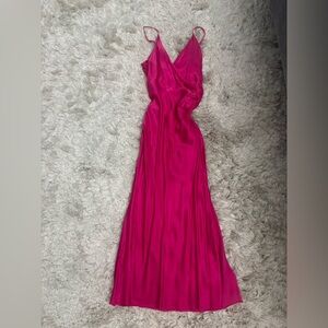 Zara Fuchsia Satin Maxi Dress. Size xs
